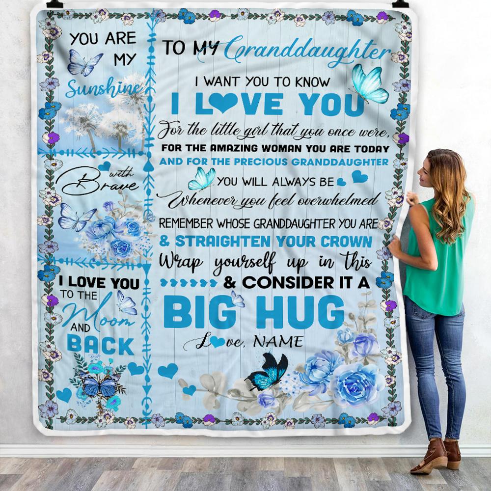 Personalized to My Granddaughter Blanket from Grandma Nana Give You A Big Love Hug Butterfly Birthday Thanksgiving Christmas Customized Fleece Blanket-Blanket-