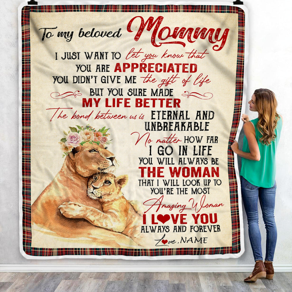 Personalized To My Mom Blanket From Daughter Son Lion You're The Most Amazing Woman I Love You Mom Mothers Day Birthday Christmas Customized Fleece Blanket-Blanket-