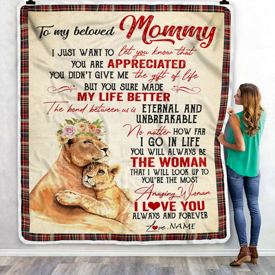 Personalized To My Mom Blanket From Daughter Son Lion You're The Most Amazing Woman I Love You Mom Mothers Day Birthday Christmas Customized Fleece Blanket-Blanket-