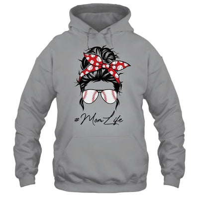 Mom Life Baseball Softball Women Mothers Day Messy Bun-T-Shirt & Tank Top-Pullover Hoodie-Sport Grey
