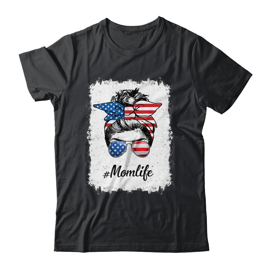 Mom Life Messy Bun America Flag Mothers Day 4th Of July-T-Shirt & Tank Top-Classic T-Shirt-Black