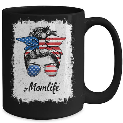 Mom Life Messy Bun America Flag Mothers Day 4th Of July Mug-Coffee Mug-