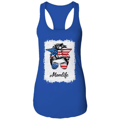 Mom Life Messy Bun America Flag Mothers Day 4th Of July-T-Shirt & Tank Top-Women's Ideal Racerback Tank-Royal