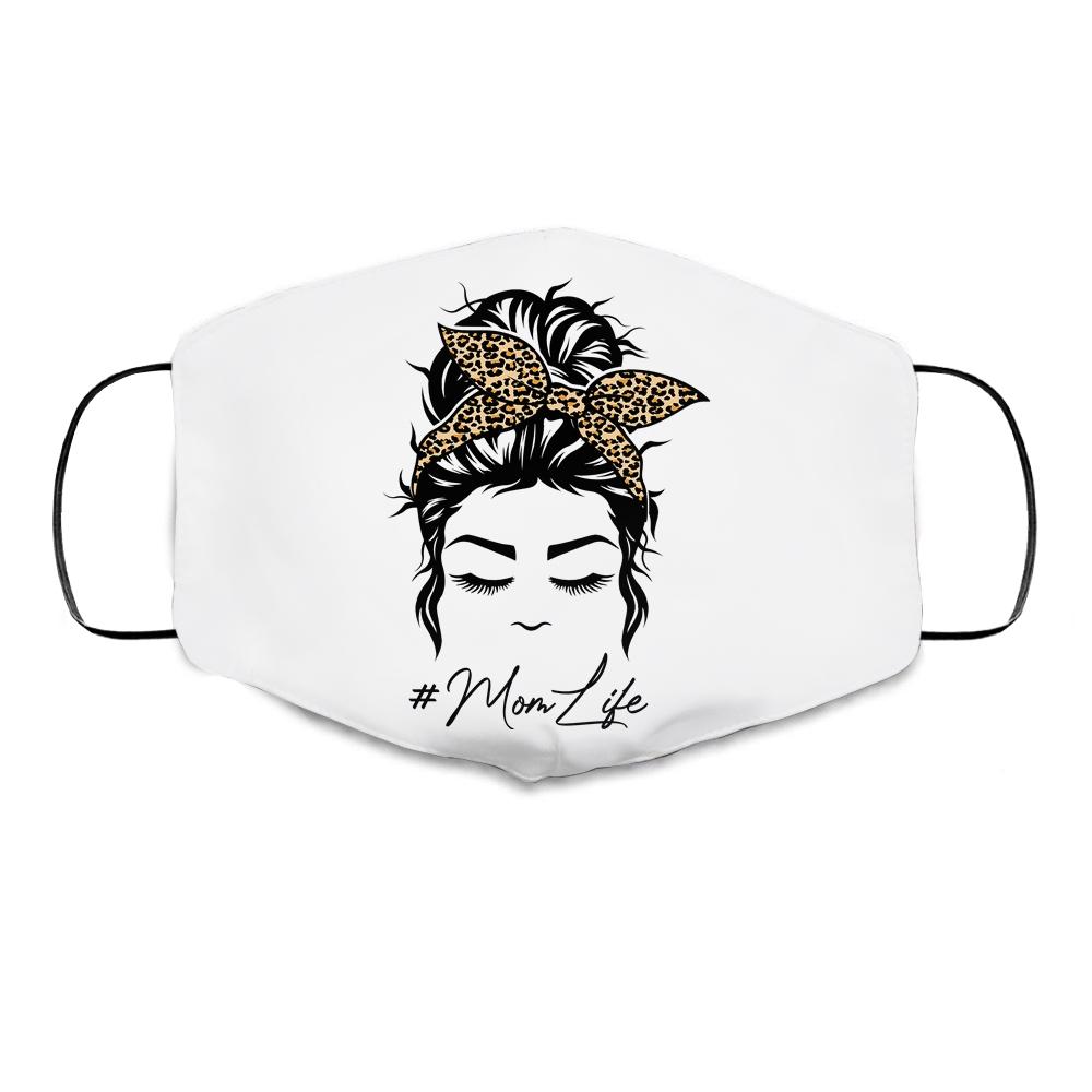 Mom Life Messy Bun Hair Bandana Leopard Print Cloth Face Mask