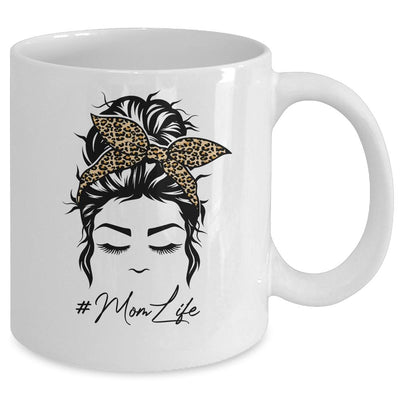 Mom Life Messy Bun Hair Bandana Leopard Print Mug-Coffee Mug-