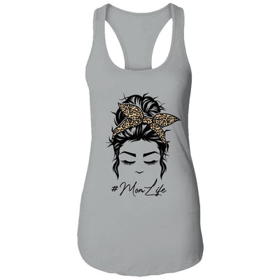 Mom Life Messy Bun Hair Bandana Leopard Print-T-Shirt & Tank Top-Women's Ideal Racerback Tank-Heather Grey