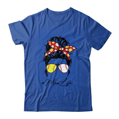Mom Life Softball Baseball Women Mothers Day Messy Bun Funny-T-Shirt & Tank Top-Classic T-Shirt-Royal
