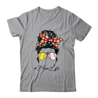 Mom Life Softball Baseball Women Mothers Day Messy Bun Funny-T-Shirt & Tank Top-Classic T-Shirt-Sport Grey