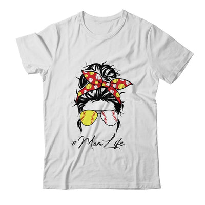 Mom Life Softball Baseball Women Mothers Day Messy Bun Funny-T-Shirt & Tank Top-Classic T-Shirt-White