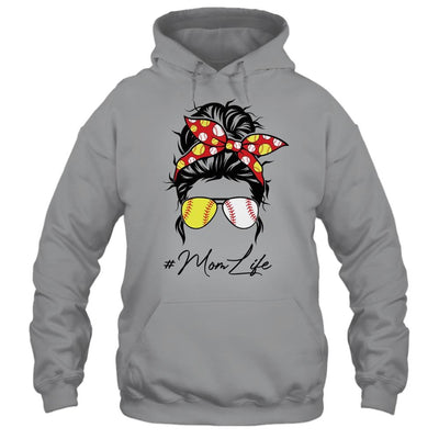 Mom Life Softball Baseball Women Mothers Day Messy Bun Funny-T-Shirt & Tank Top-Pullover Hoodie-Sport Grey