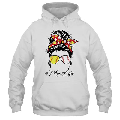 Mom Life Softball Baseball Women Mothers Day Messy Bun Funny-T-Shirt & Tank Top-Pullover Hoodie-White
