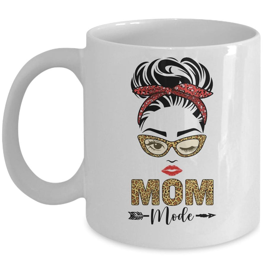 Mom mode Buffalo Red Plaid Leopard Funny Mug-Coffee Mug-Mug-White