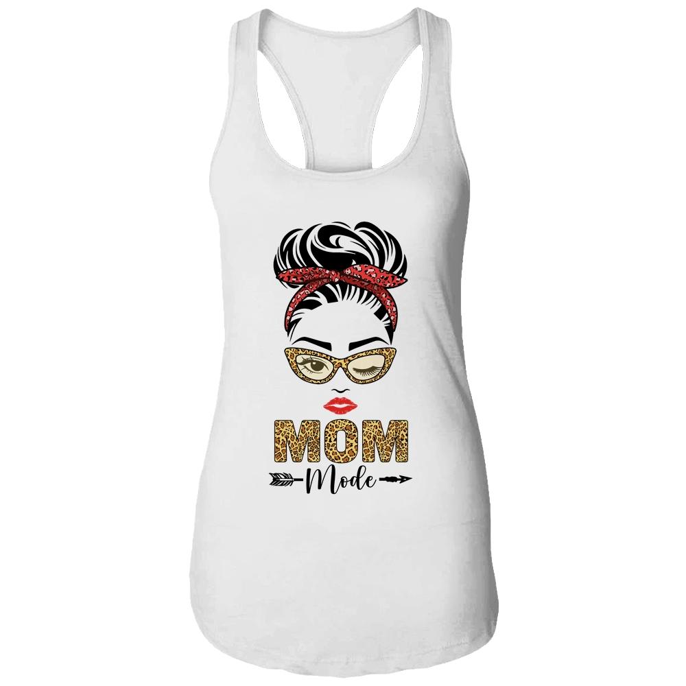 Mom mode Buffalo Red Plaid Leopard Funny-T-Shirt & Tank Top-Women's Ideal Racerback Tank-White