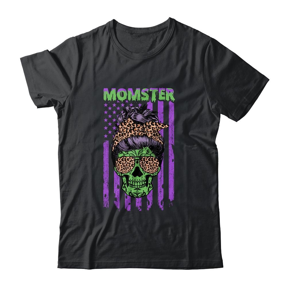 Momster Salty Skull Mom Leopard Halloween Gift Boy Kid Girl-T-Shirt & Hoodie-Classic T-Shirt-Black