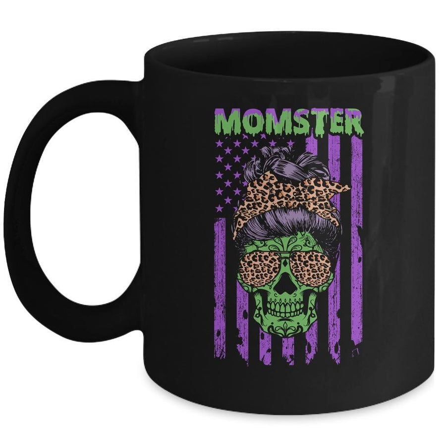 Momster Salty Skull Mom Leopard Halloween Gift Boy Kid Girl Mug-Coffee Mug-Mug-Black
