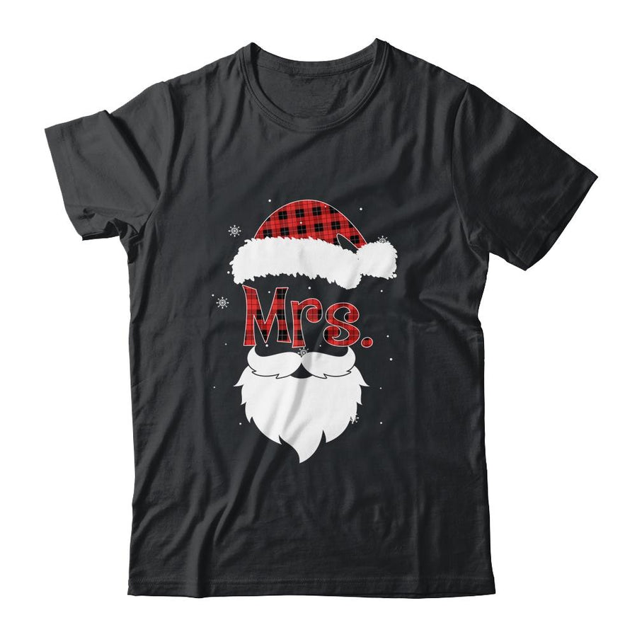 Mr And Mrs Santa Claus Couples Pajamas Christmas Red Plaid-T-Shirt & Sweatshirt-Classic T-Shirt-Black