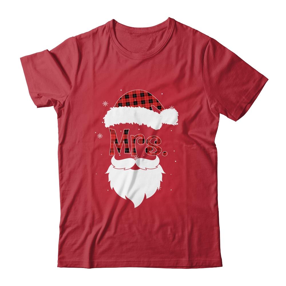 Mr And Mrs Santa Claus Couples Pajamas Christmas Red Plaid-T-Shirt & Sweatshirt-Classic T-Shirt-Red