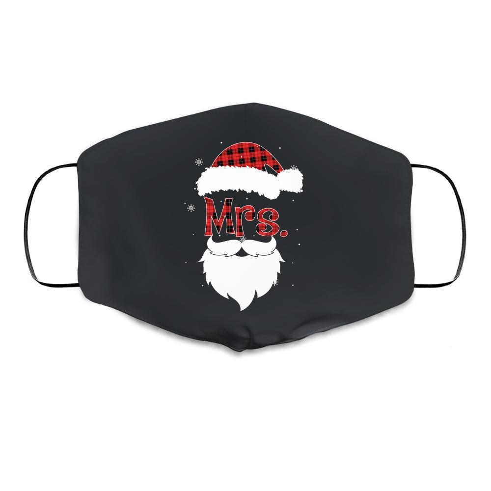Mr And Mrs Santa Claus Couples Pajamas Christmas Red Plaid Cloth Face Mask-Cloth Face Mask-Cloth Face Mask-Black