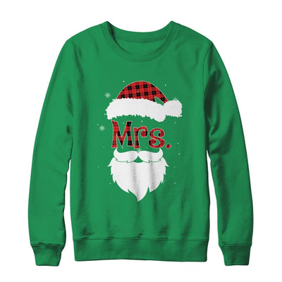 Mr And Mrs Santa Claus Couples Pajamas Christmas Red Plaid-T-Shirt & Sweatshirt-Crewneck Sweatshirt-Irish Green