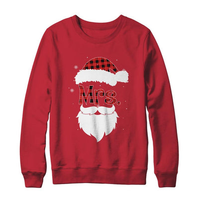 Mr And Mrs Santa Claus Couples Pajamas Christmas Red Plaid-T-Shirt & Sweatshirt-Crewneck Sweatshirt-Red