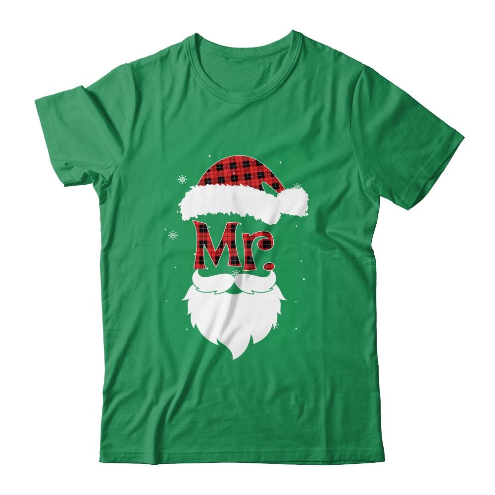 Mr And Mrs Santa Claus Pajamas Couples Christmas Red Plaid-T-Shirt & Sweatshirt-Classic T-Shirt-Irish Green