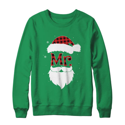 Mr And Mrs Santa Claus Pajamas Couples Christmas Red Plaid-T-Shirt & Sweatshirt-Crewneck Sweatshirt-Irish Green