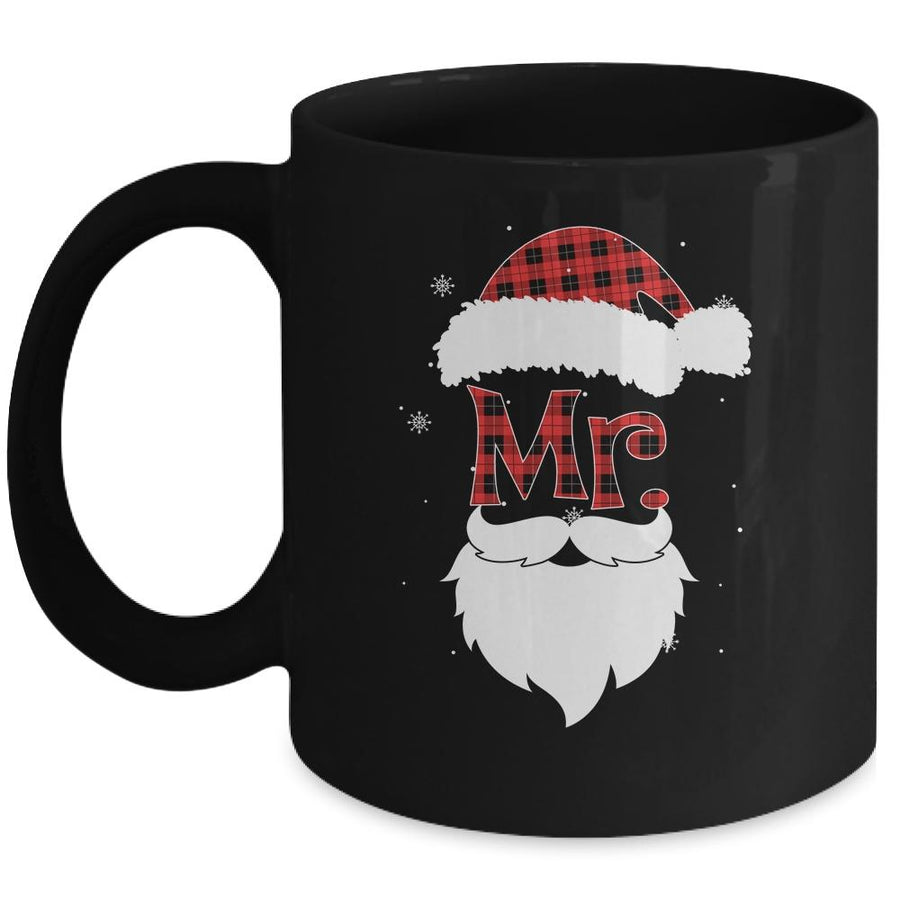 Mr And Mrs Santa Claus Pajamas Couples Christmas Red Plaid Mug-Coffee Mug-Mug-Black