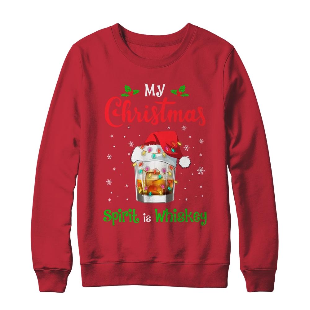 My Christmas Spirit Is Whiskey Funny Drinking Wine Tequila-T-Shirt & Sweatshirt-Crewneck Sweatshirt-Red