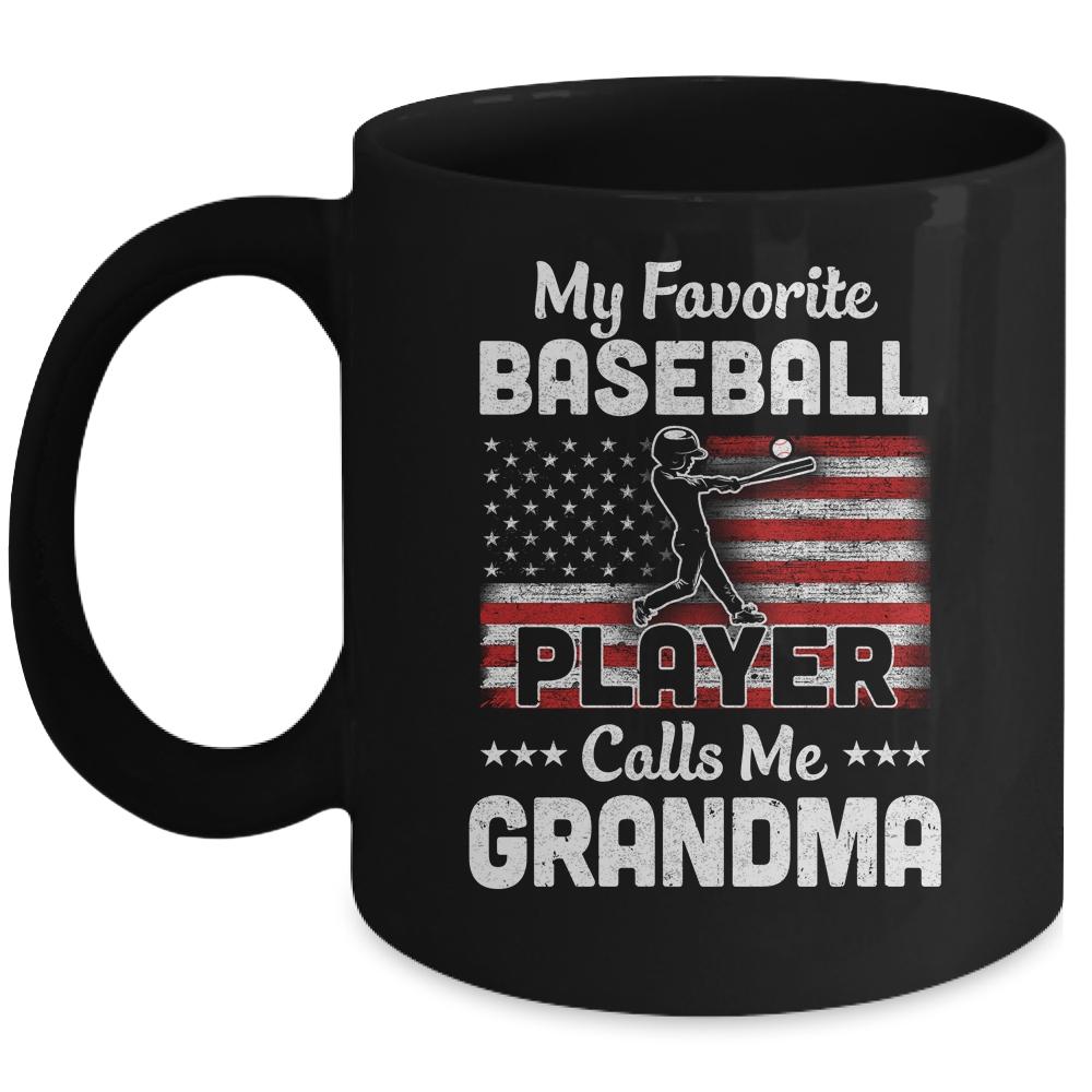 My Favorite Baseball Player Calls Me Grandma American Flag Mug