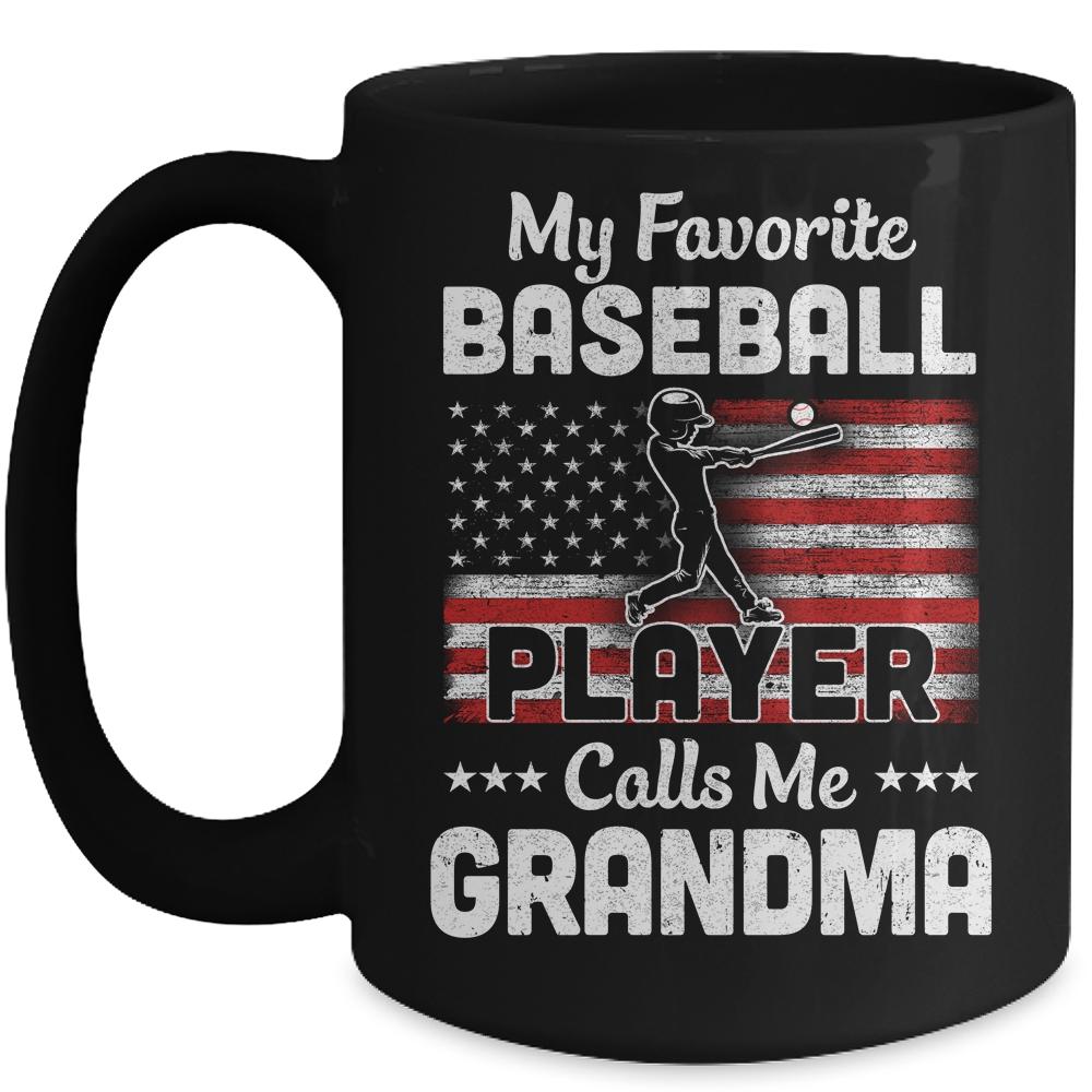 My Favorite Baseball Player Calls Me Grandma American Flag Mug-Coffee Mug-Mug-Black