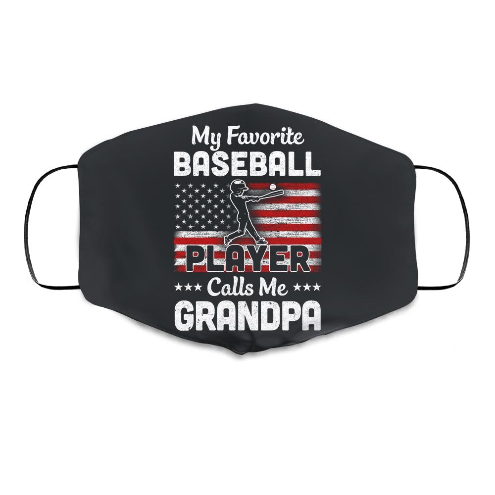 My Favorite Baseball Player Calls Me Grandpa American Flag Cloth Face Mask-Cloth Face Mask-Cloth Face Mask-Black