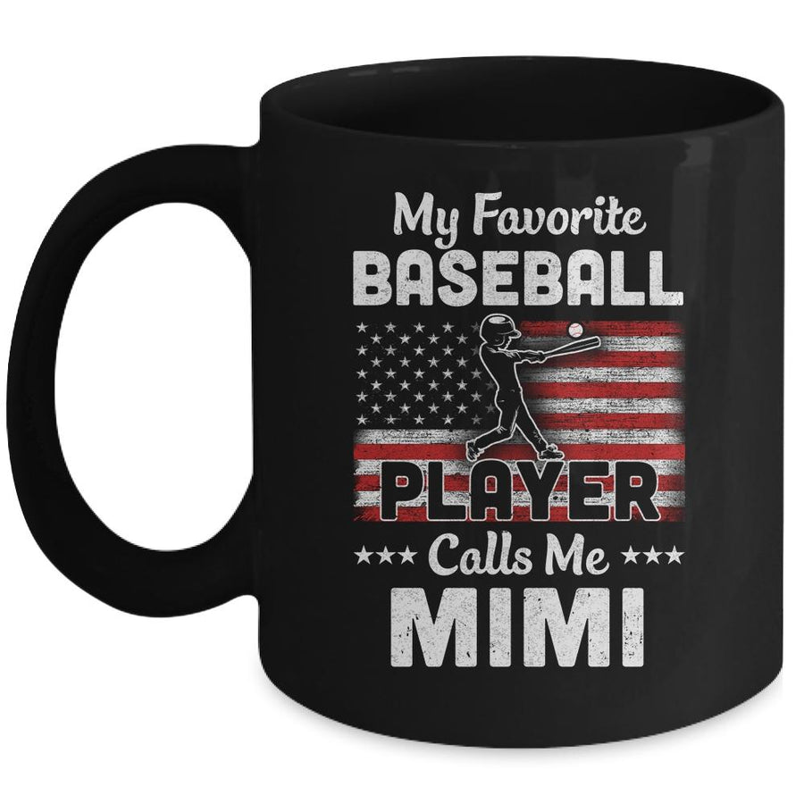 My Favorite Baseball Player Calls Me Mimi American Flag Mug-Coffee Mug-Mug-Black