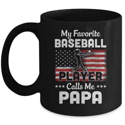 My Favorite Baseball Player Calls Me Papa American Flag Mug-Coffee Mug-Mug-Black