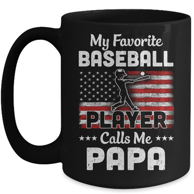 My Favorite Baseball Player Calls Me Papa American Flag Mug-Coffee Mug-Mug-Black
