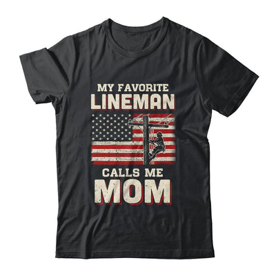 My Favorite Lineman Calls Me Mom USA Flag Mothers Day-T-Shirt & Hoodie-Classic T-Shirt-Black