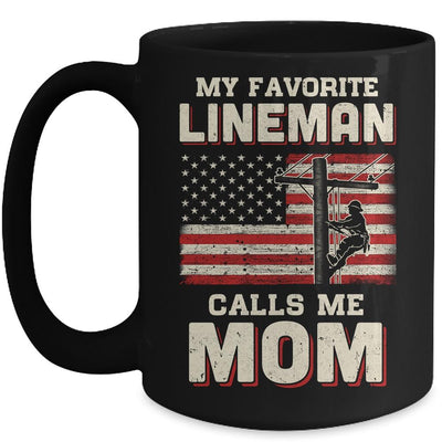 My Favorite Lineman Calls Me Mom USA Flag Mothers Day Mug-Coffee Mug-Mug-Black