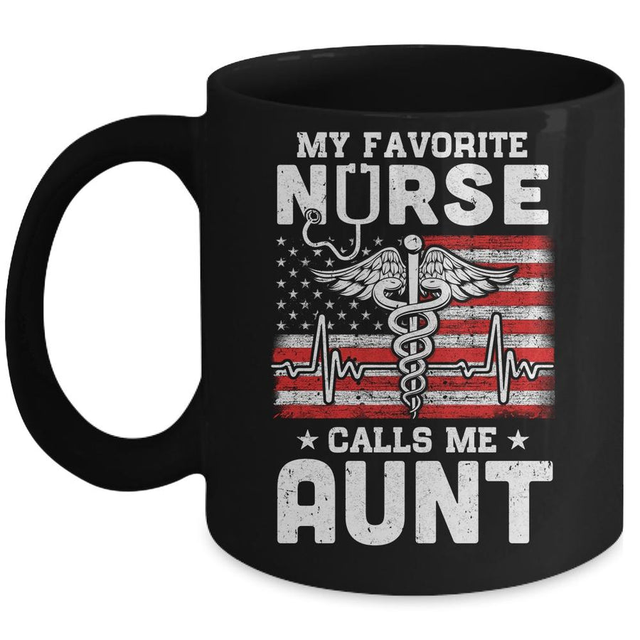 My Favorite Nurse Calls Me Aunt Gifts Usa Flag Mug-Coffee Mug-Mug-Black