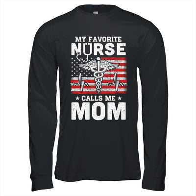 My Favorite Nurse Calls Me Mom Usa Flag Mother's Day-T-Shirt & Hoodie-Long Sleeve T-Shirt-Black