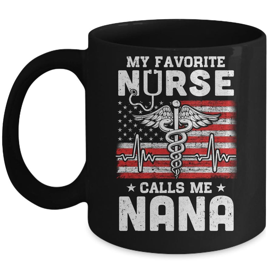 My Favorite Nurse Calls Me Nana USA Flag Mother's Day Mug-Coffee Mug-Mug-Black