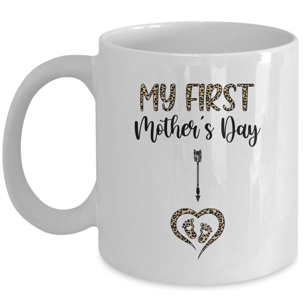 My First Mothers Day Mom Leopard Pregnancy Announcement Mug-Coffee Mug-Mug-White