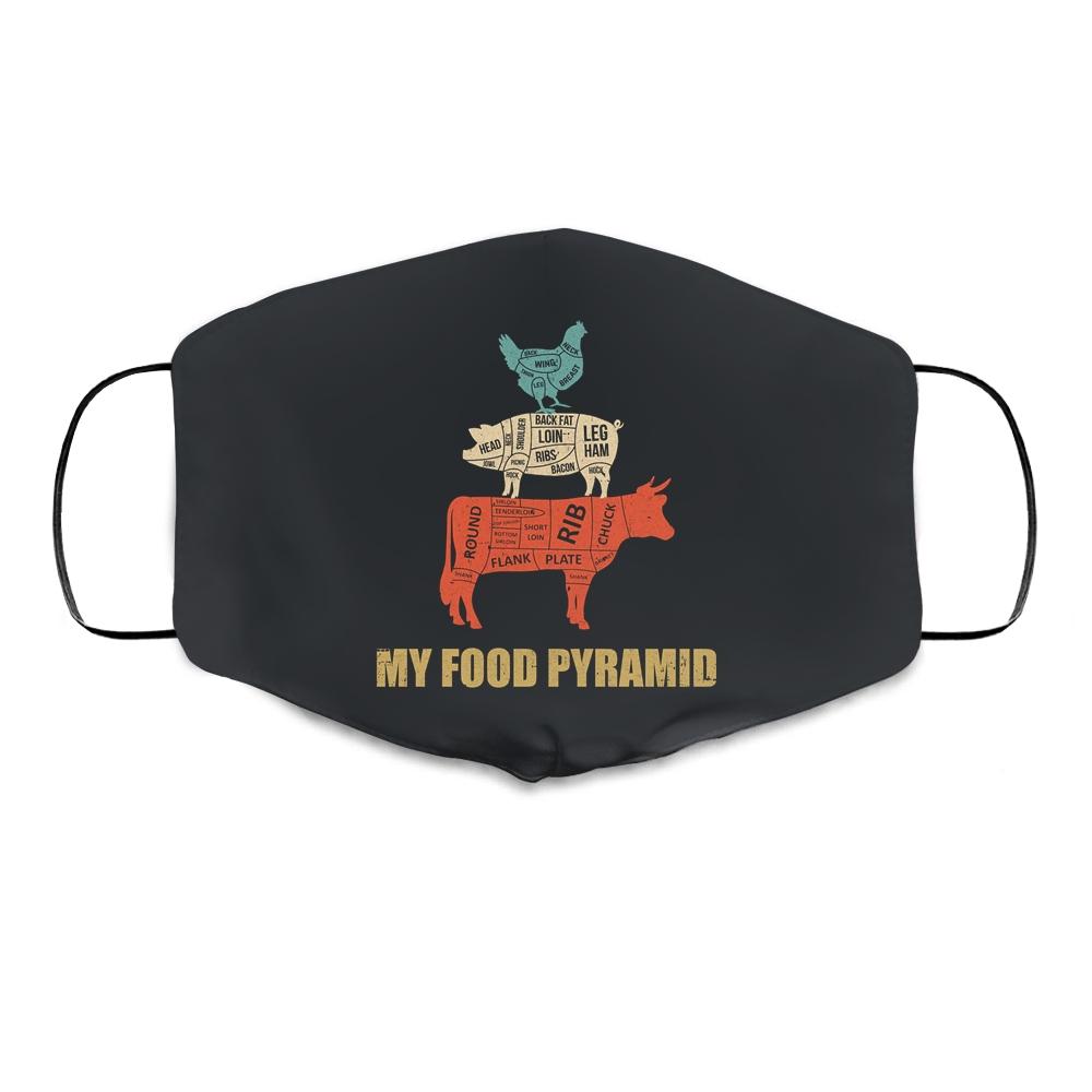My Food Pyramid Funny Carnivore Cow Pig Chicken Cloth Face Mask-Cloth Face Mask-Cloth Face Mask-Black