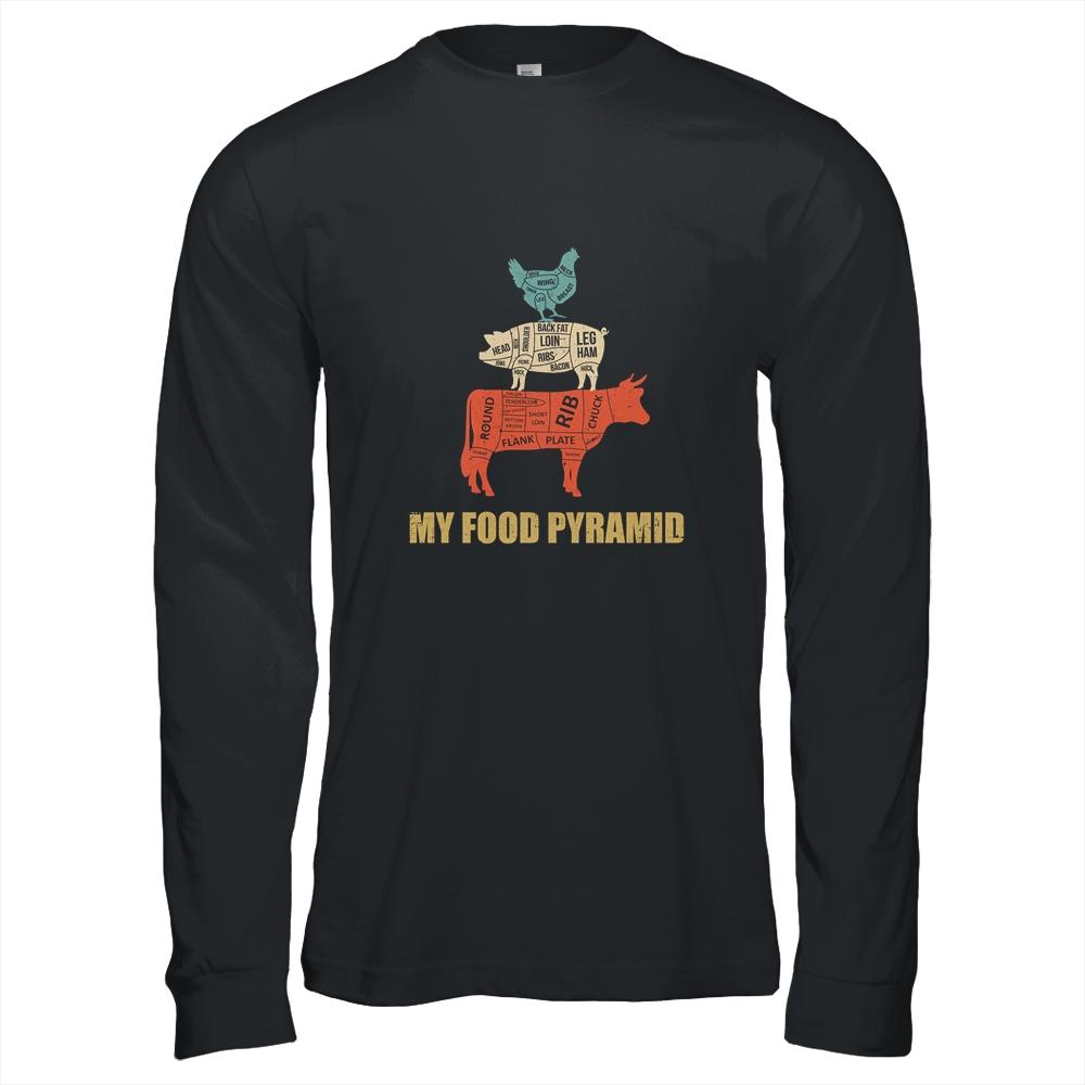 My Food Pyramid Funny Carnivore Cow Pig Chicken-T-Shirt & Hoodie-Long Sleeve T-Shirt-Black
