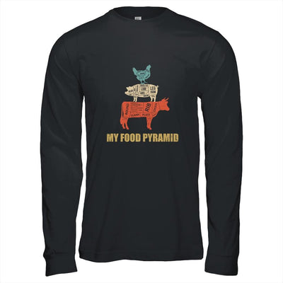 My Food Pyramid Funny Carnivore Cow Pig Chicken-T-Shirt & Hoodie-Long Sleeve T-Shirt-Black