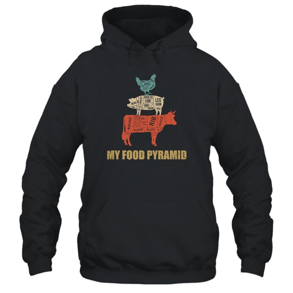 My Food Pyramid Funny Carnivore Cow Pig Chicken-T-Shirt & Hoodie-Pullover Hoodie-Black