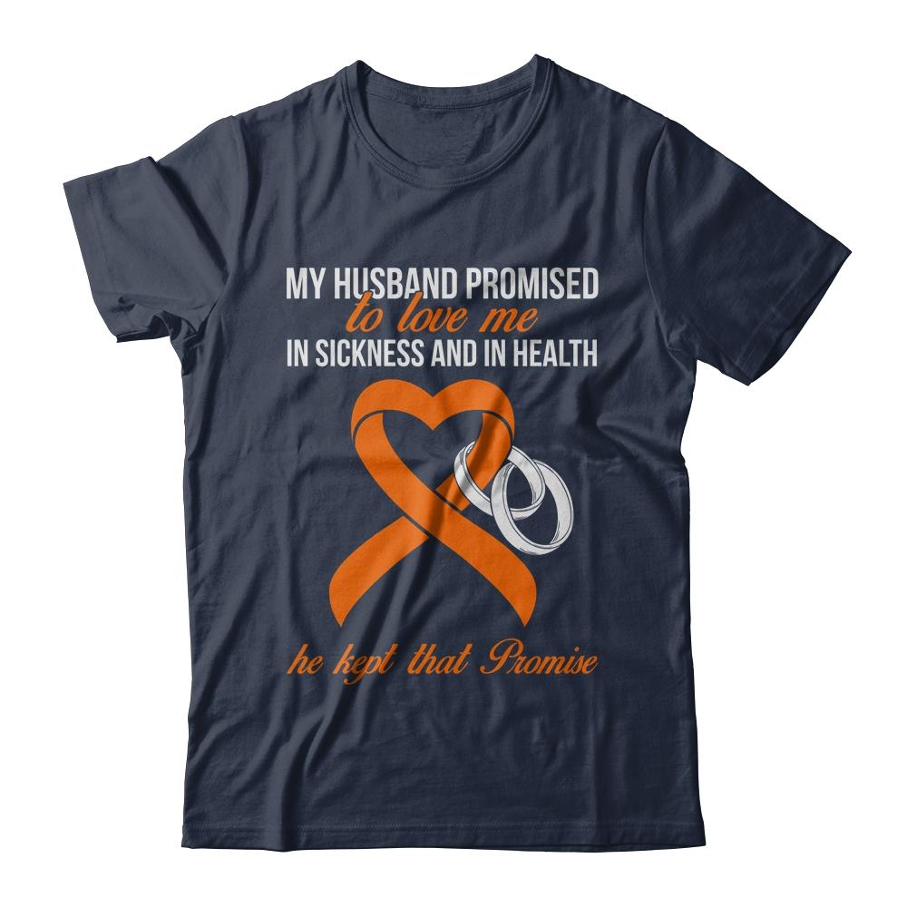 My Husband Promises To Me In Sickness Kidney Cancer Orange-T-Shirt & Hoodie-Classic T-Shirt-Navy