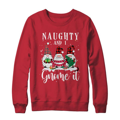 Naughty And I Gnome It Christmas Three Buffalo Plaid Gnomes-T-Shirt & Sweatshirt-Crewneck Sweatshirt-Red