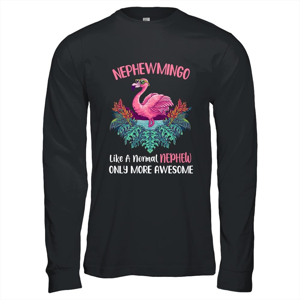 Nephewmingo Like An Nephew Only Awesome Floral Flamingo Gift-T-Shirt & Hoodie-Long Sleeve T-Shirt-Black