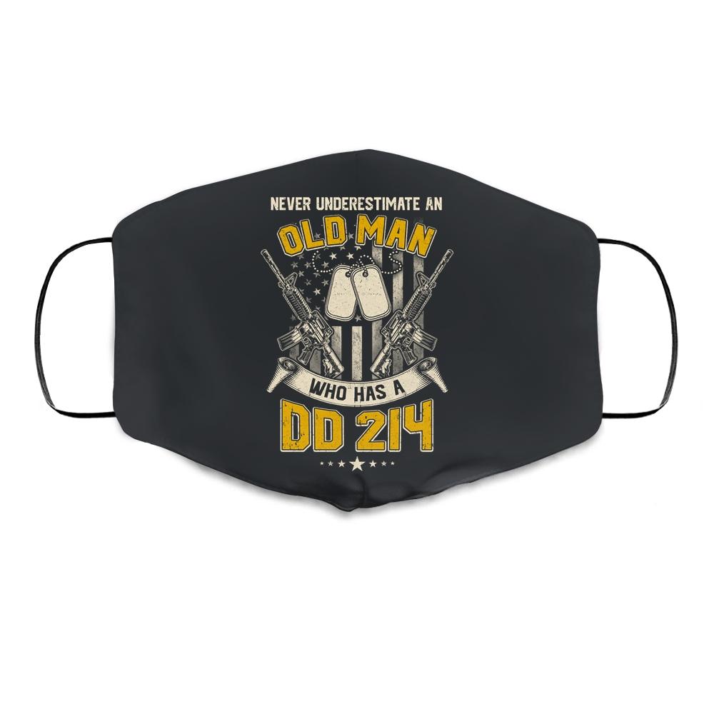Never Underestimate An Old Man Who Has A DD214 Veteran Cloth Face Mask-Cloth Face Mask-Cloth Face Mask-Black