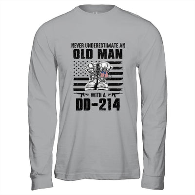 Never Underestimate An Old Man With A DD-214 Veteran-T-Shirt & Hoodie-Long Sleeve T-Shirt-Sport Grey