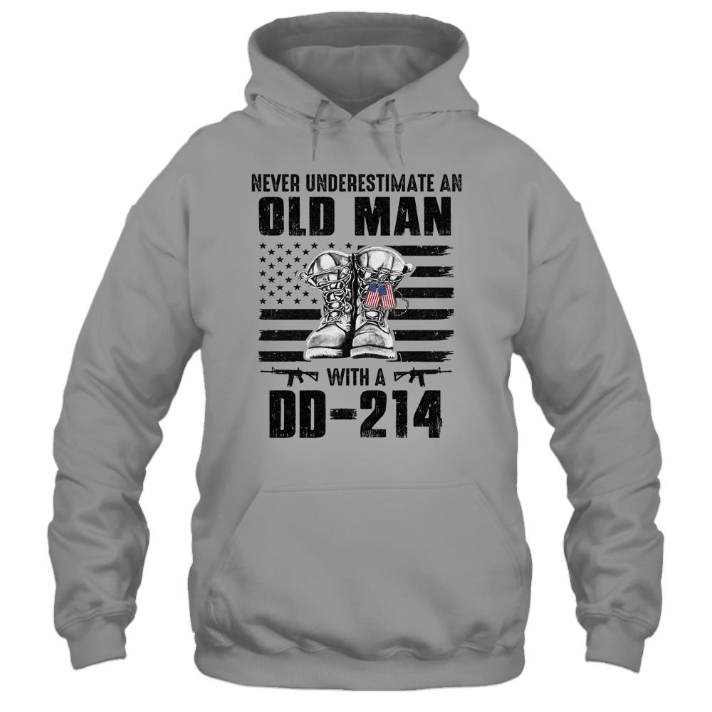 Never Underestimate An Old Man With A DD-214 Veteran-T-Shirt & Hoodie-Pullover Hoodie-Sport Grey